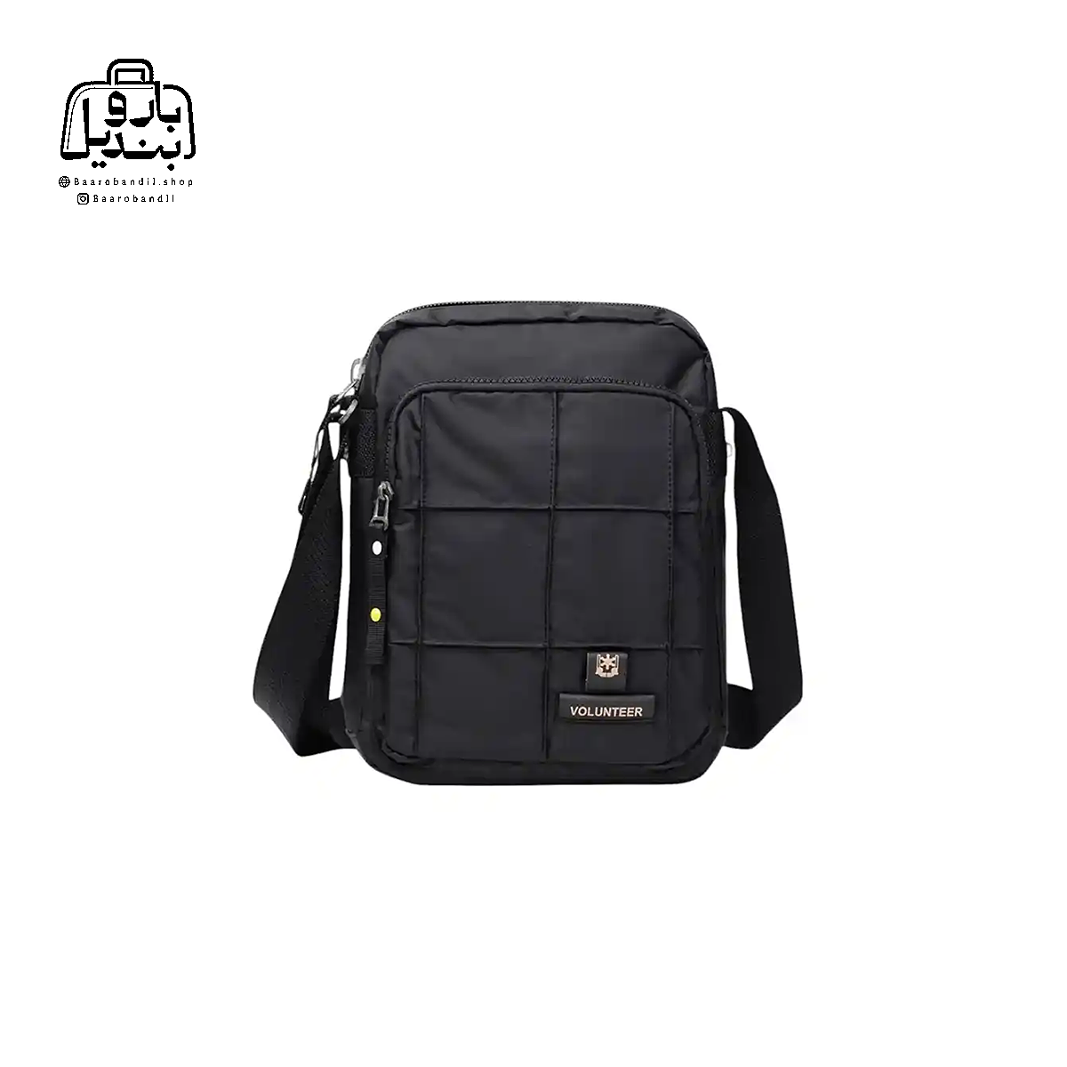 shoulder-bag-volunteer-1590-25-black-front-1 تصویر اختصاصی از نمای جلوی کیف دوشی ولنتیر کد 1590-25 در رنگ مشکی