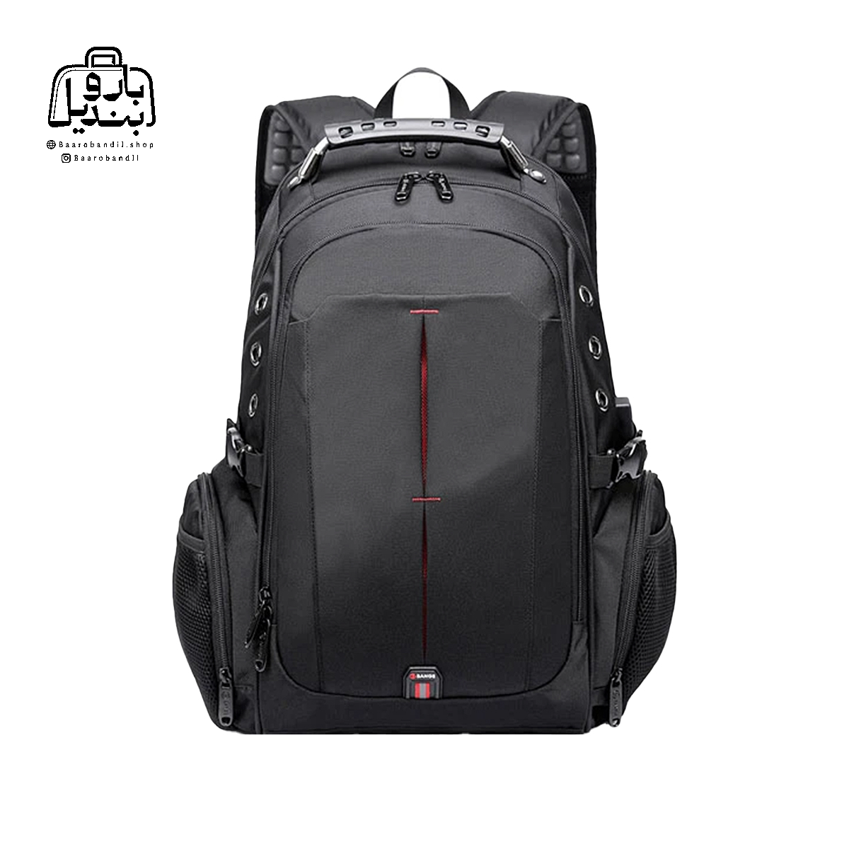 backpack-bange-1905-black-front-2 تصویر اختصاصی از نمای جلوی کولهپشتی بنج کد ۱۹۰۵ در رنگ مشکی
