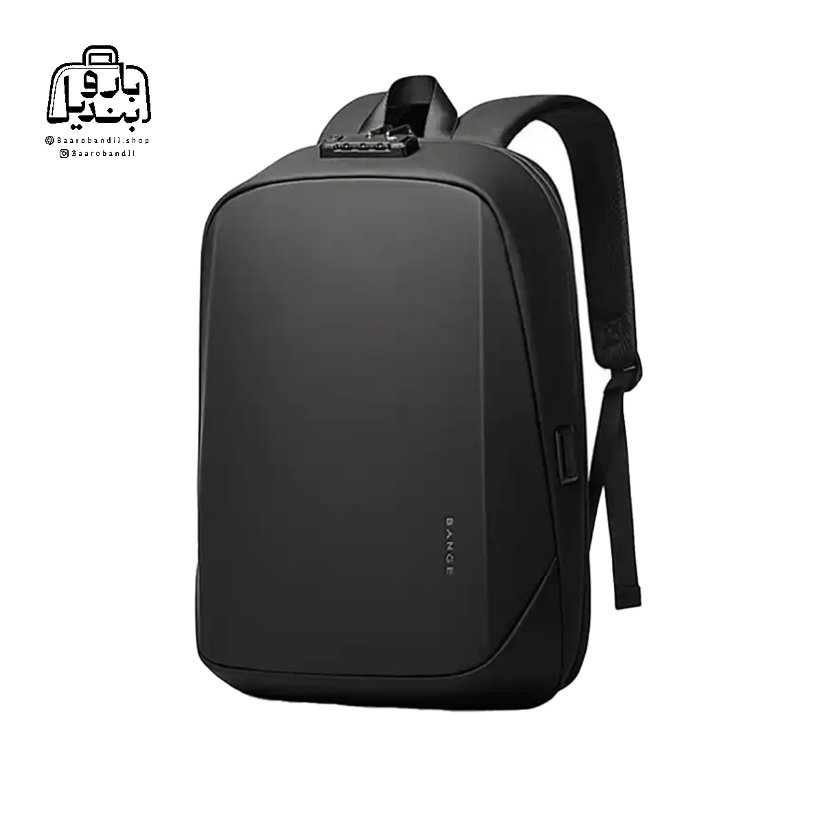 backpack-bange-7251-black-front-side-1 تصویر اختصاصی از نمای جلو و کناری کوله بنج کد ۷۲۵۱ در رنگ مشکی