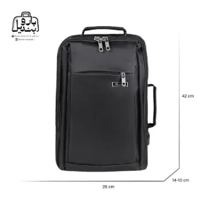 تصویر اختصاصی از نمای جلوی کولهپشتی نوژیا کد ۵۹۱۱ در رنگ مشکی همراه با سایزبندی