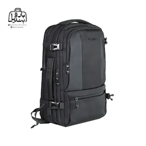 تصویر اختصاصی از نمای جلو و پهلوی کوله‌پشتی پاورگینگ کد ۱۲۰۲۱ در رنگ مشکی