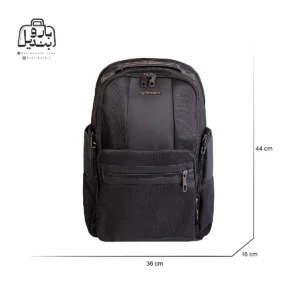 تصویر اختصاصی از نمای جلوی کولهپشتی پرزیدنت کد ۶۱۶۰ در رنگ مشکی همراه با سایزبندی