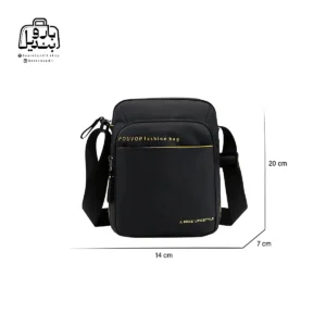 تصویر اختصاصی از نمای جلوی کیف دوشی فوور کد 2538-06 در رنگ مشکی همراه با سایزبندی