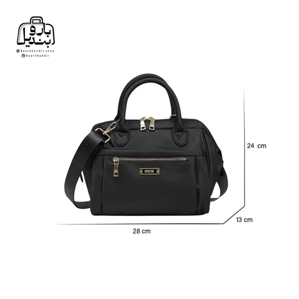 تصویر اختصاصی از نمای جلوی کیف زنانه دوشی ایپول کد 6006-01 در رنگ مشکی همراه با سایزبندی