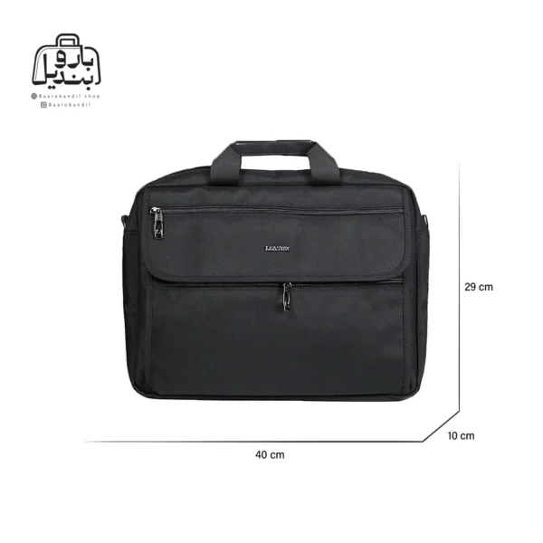 تصویر اختصاصی از نمای جلوی کیف دستی لپ‌تاپی لیستات ۶۸۰۱ در رنگ مشکی همراه با سایزبندی